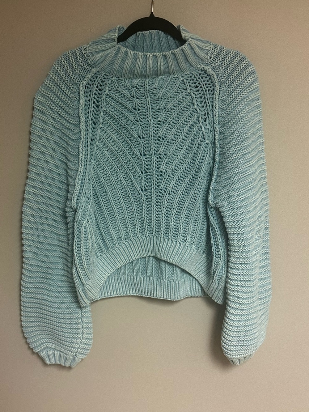 Free People Pale Blue Cowl Neck Cable Knit Sweater Women’s  Medium
